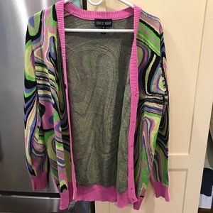Current Mood Psychedelic Colorful Swirl Long Cardigan Small